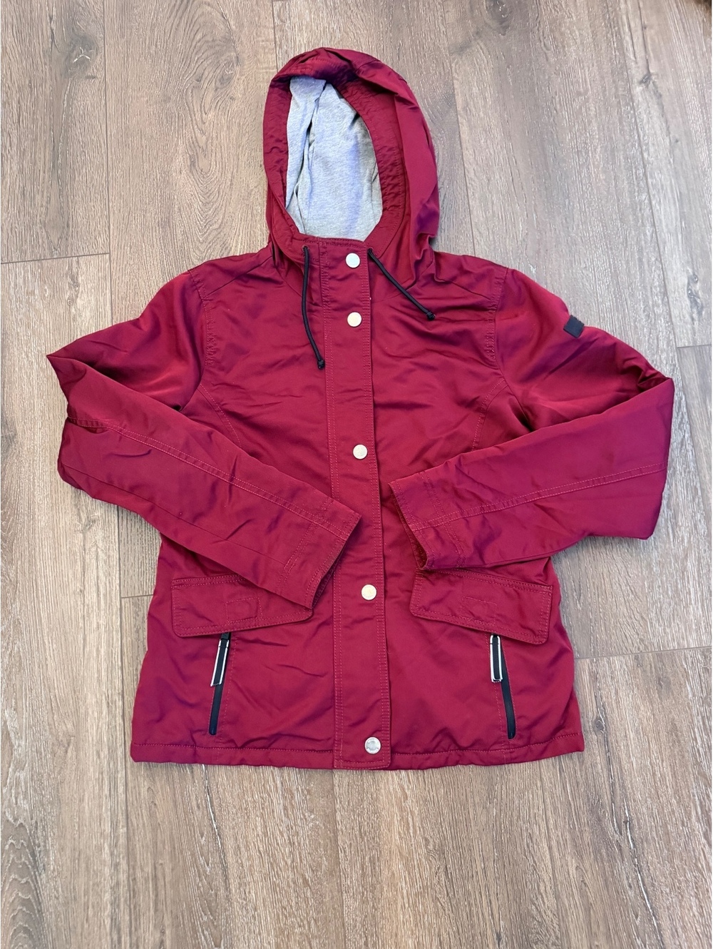 Hollister All-Weather Rain Jacket Women's Medium Burgundy Hooded Windbreaker